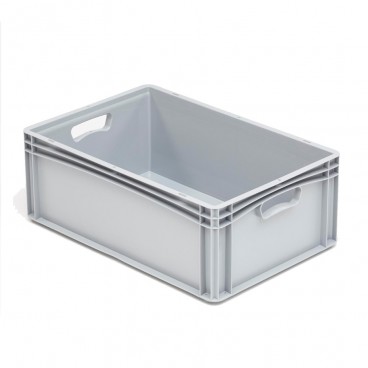 CAJA PLÁSTICA PARA TRANSPORTE ASAS CERRADAS 600X400X320hmm GRIS CLARO